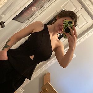 Black one shoulder peplum top
